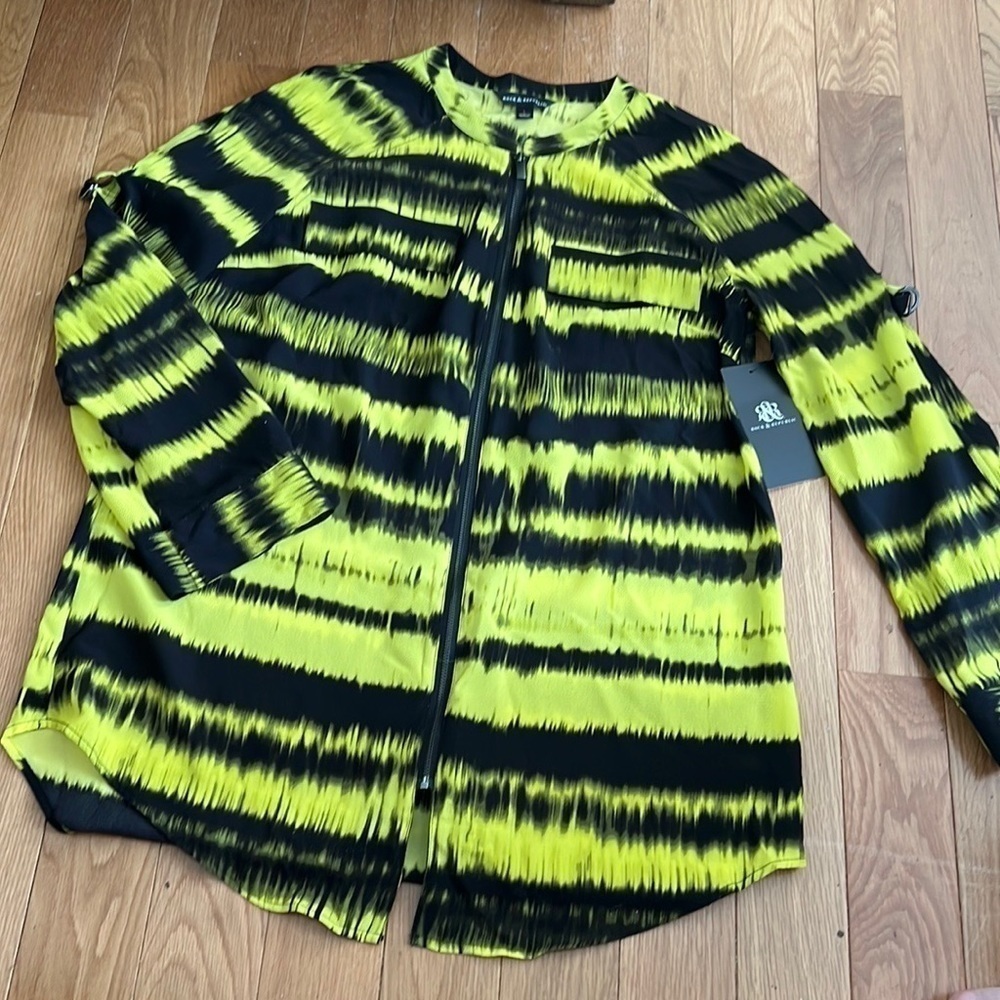 Rock & Republic Long Full Zip Front Tunic Shirt Size L NWT